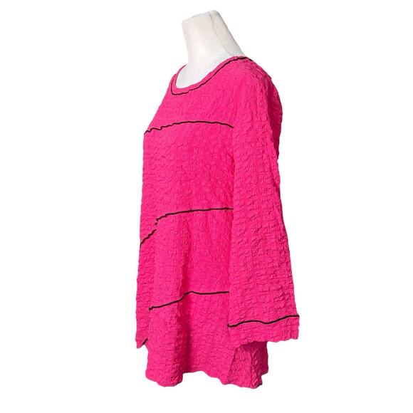 Ali Miles Blouse Women Medium Stretch Crinkle Gauze Hot Pink Artsy Flowy Fun Top - Picture 3 of 10